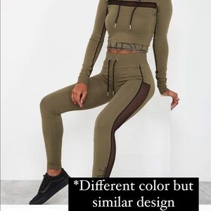 LIKE NEW MANIERE DE VOIR Co-ord Set Mesh beige black Leggings & Cropped Hoodie